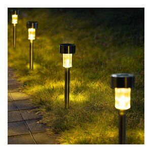 GIGALUMI 5-Pack Solar Pathway Lights, Stainless Steel, Waterproof, Warm White LE